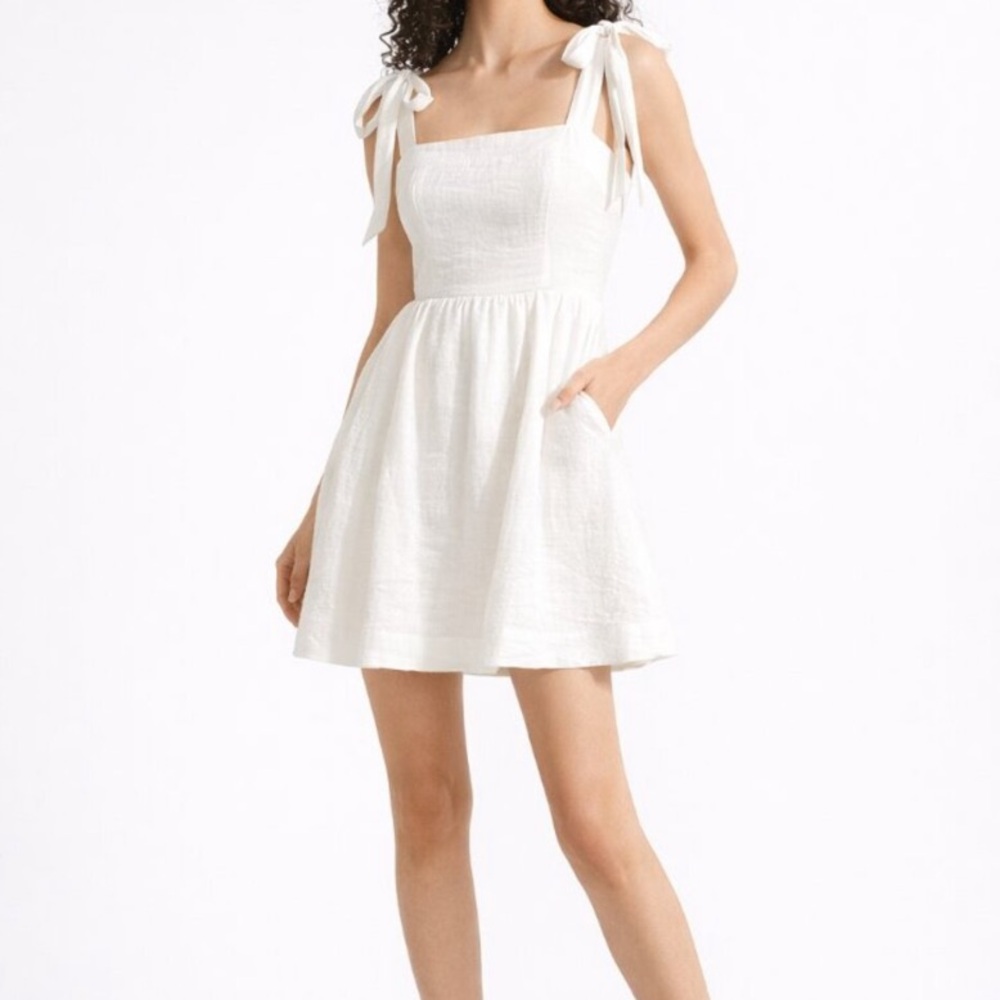 Sleeveless White Tie-Shoulder Mini Dress